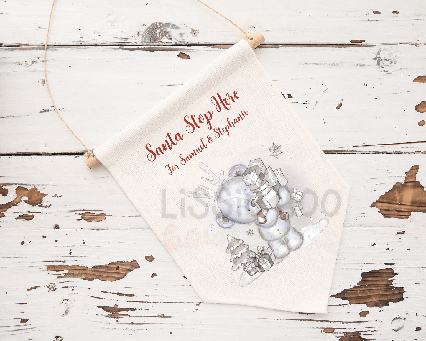 Santa Stop Here Polar Bear Reindeer Christmas Pennant