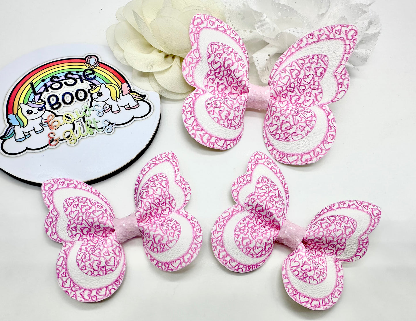 Pink hearts butterfly pinch hair accessories - sold individually