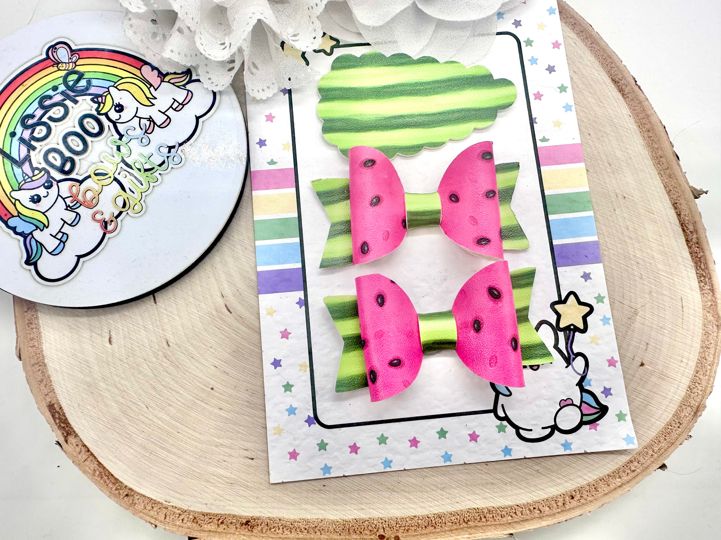 2.5” water melon piggytail & clip set