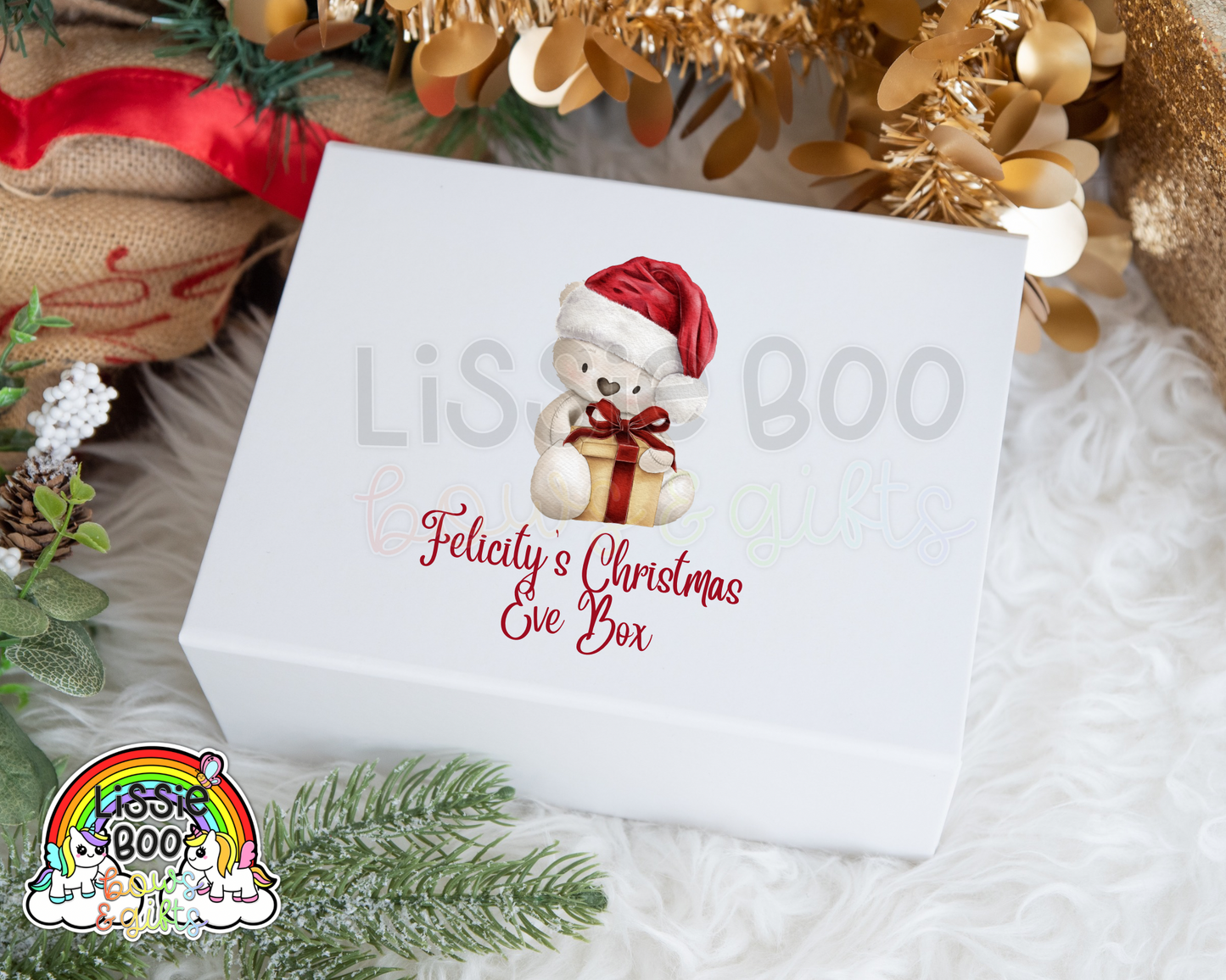 Personalised Present White Bear Christmas Eve Box