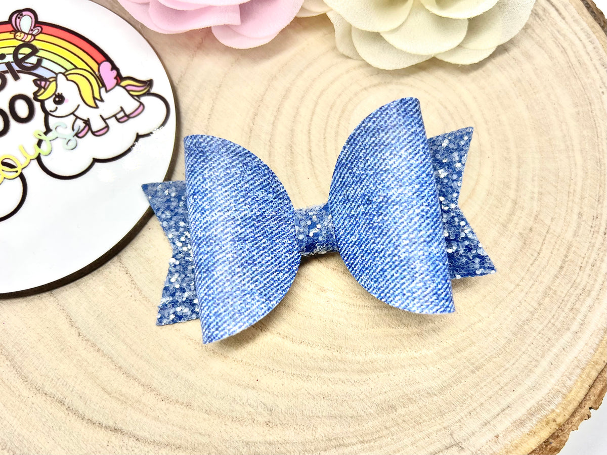 3.5” denim effect hair bow