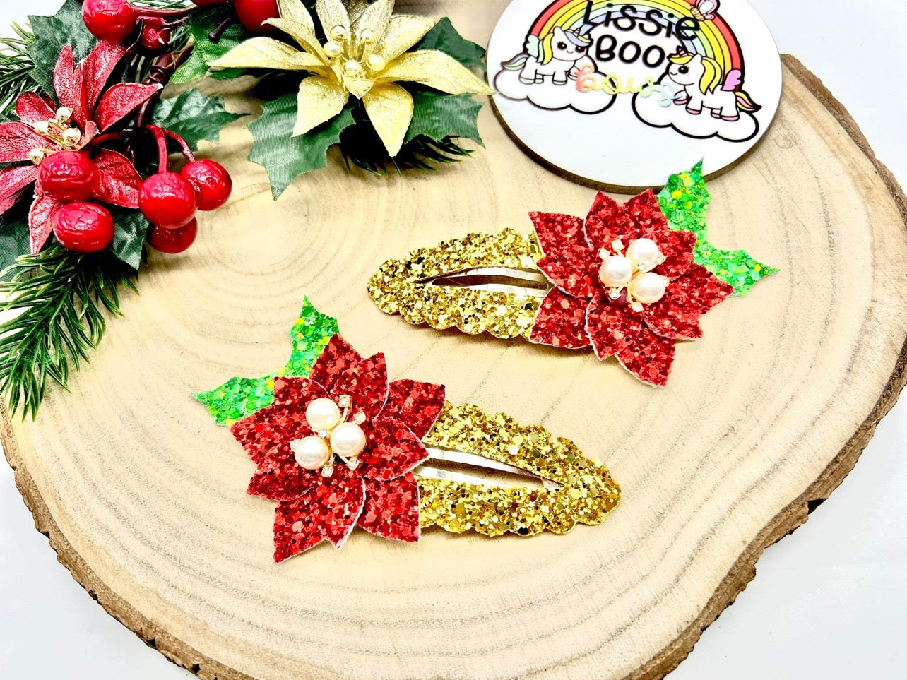 Poinsettia hair clip 10cm (one supplied)
