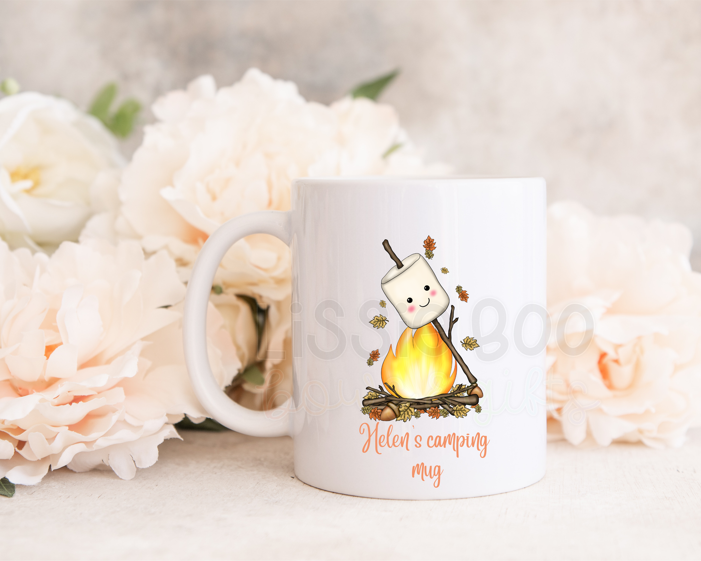 Personalised cute campfire and marshmallow mug