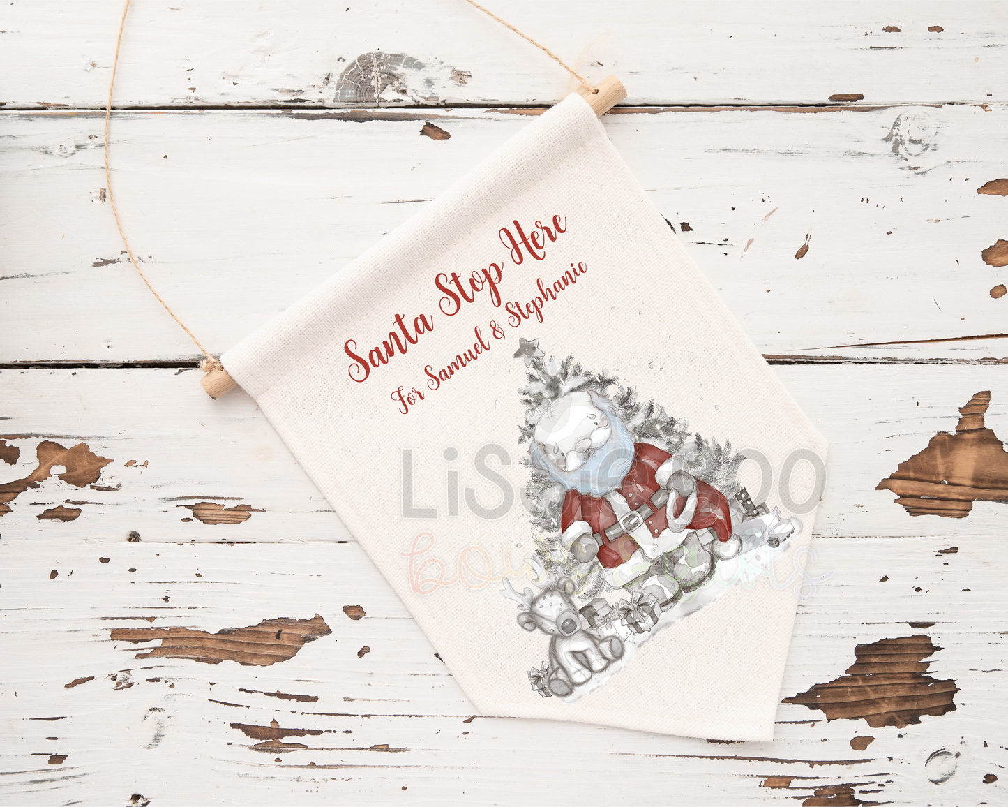 Santa Stop Here Sketchy Santa Christmas Pennant