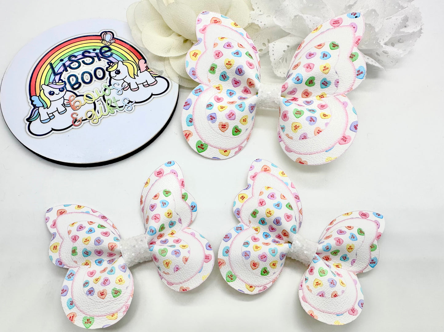 Pastel rainbow candy hearts butterfly pinch hair accessories - sold individually