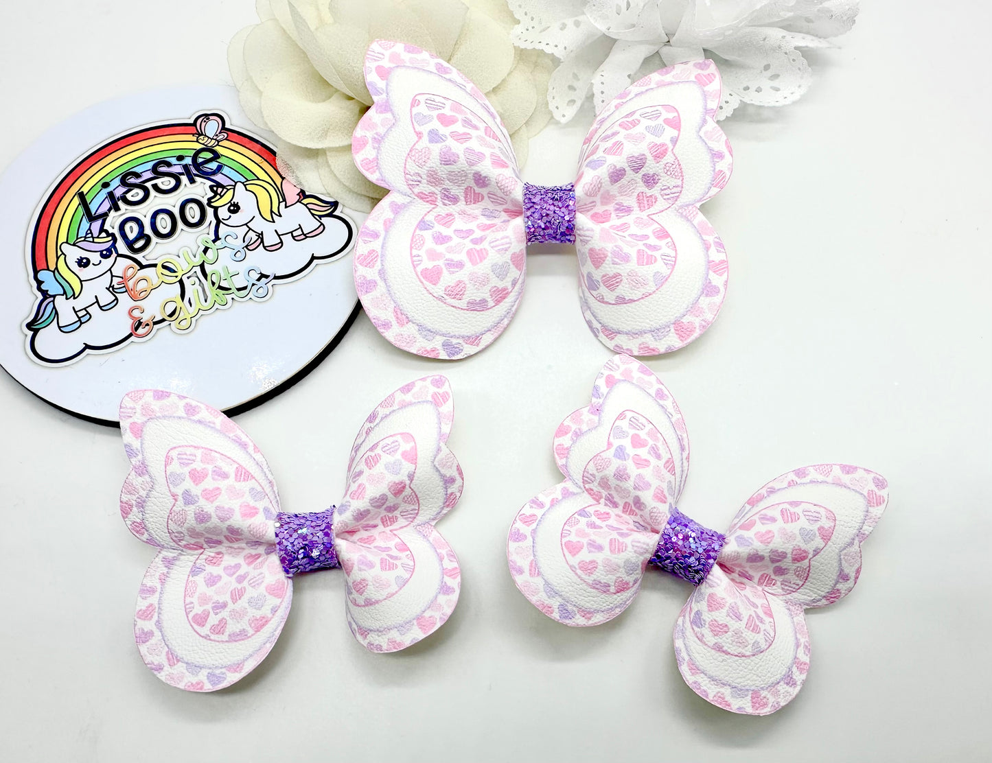 Pink and lilac hearts butterfly pinch hair accessories - sold individually