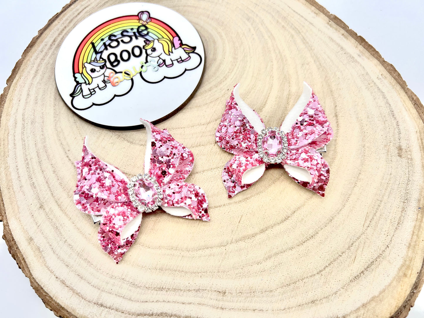 Pink butterfly bow piggytail set