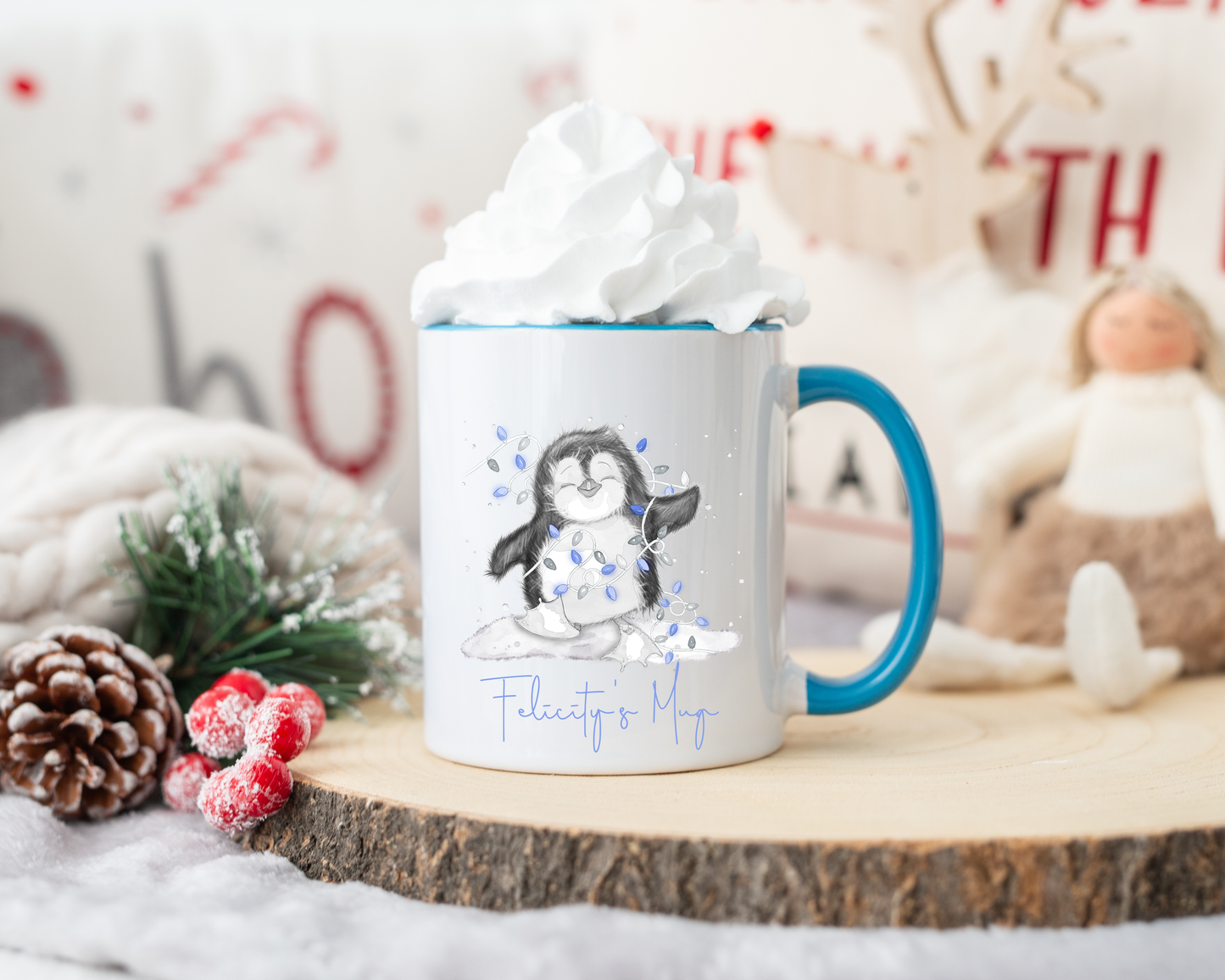 Personalised blue happy penguin Mug