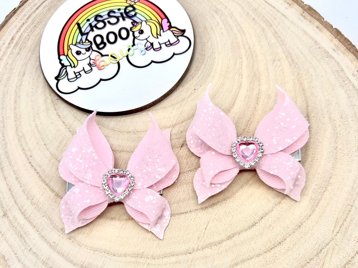 Baby pink butterfly bow piggytail set