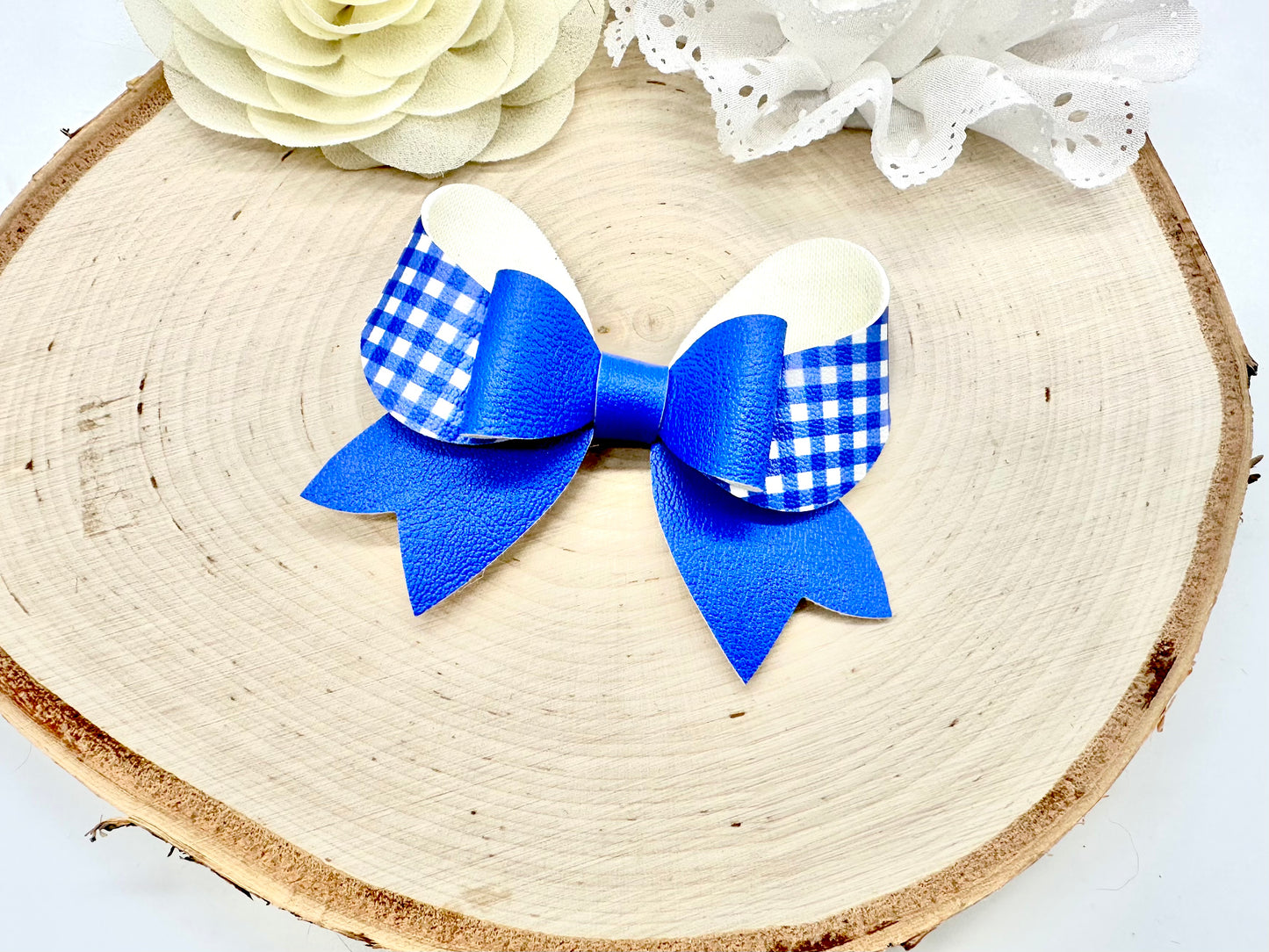 3.75” gingham and stripes school fancy hair bow - all colours can be ordered