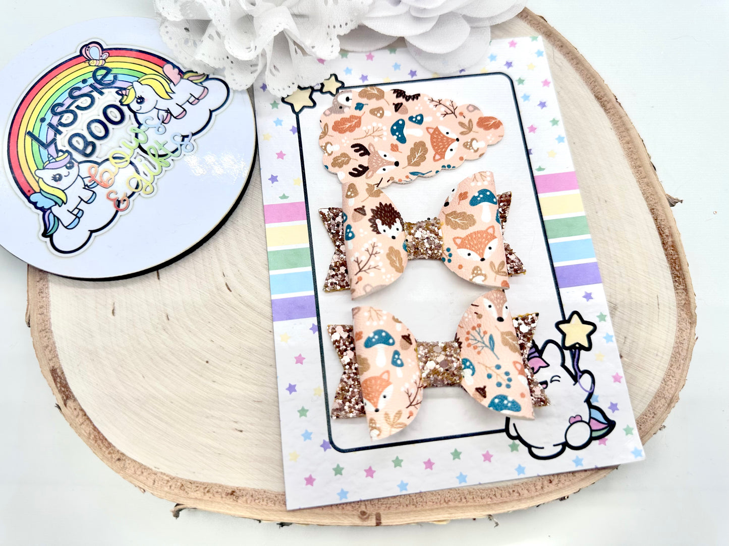 2.5” autumn friends piggytail & clip set