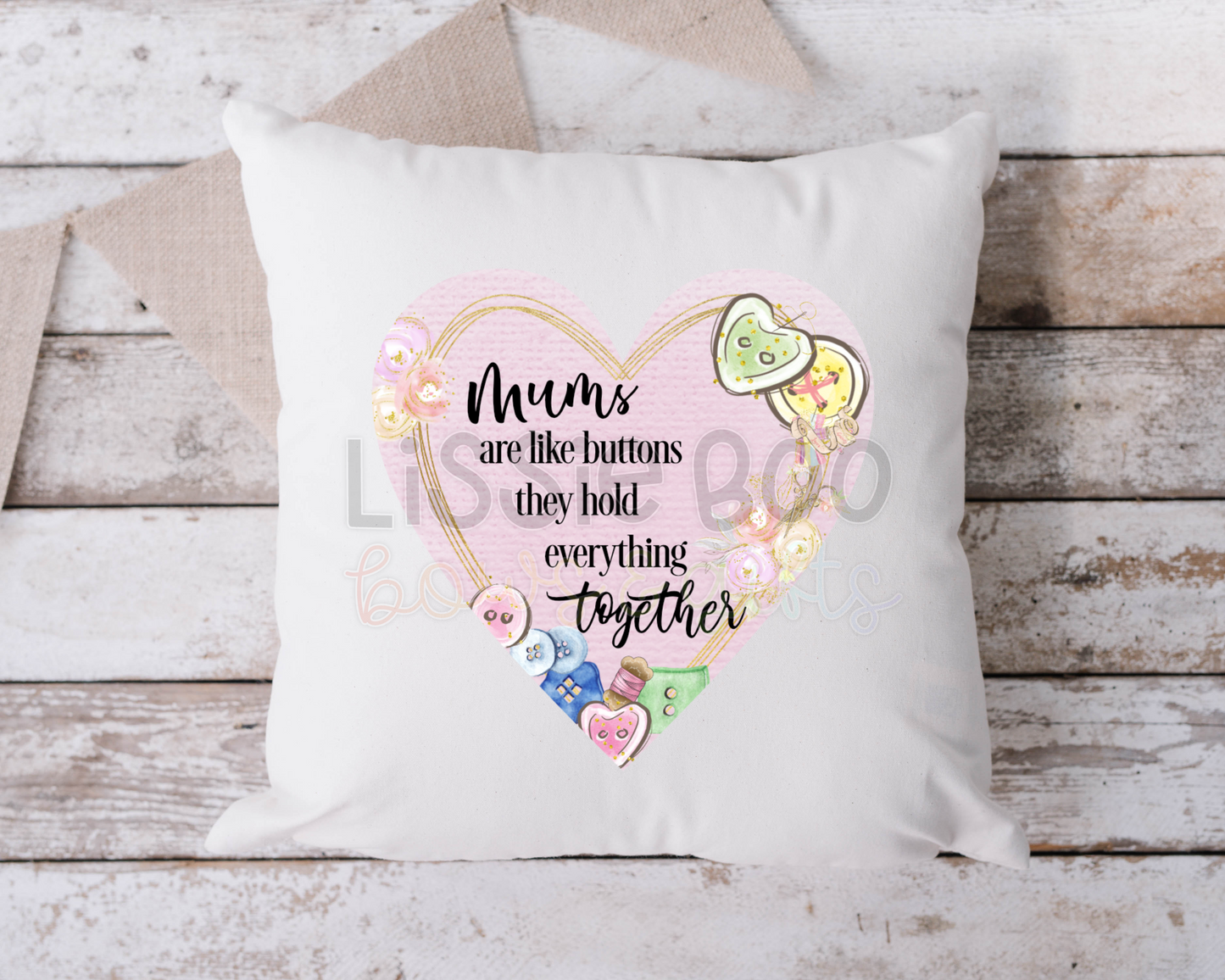 Heart Buttons hold everything together cushion cover - female relation can change.