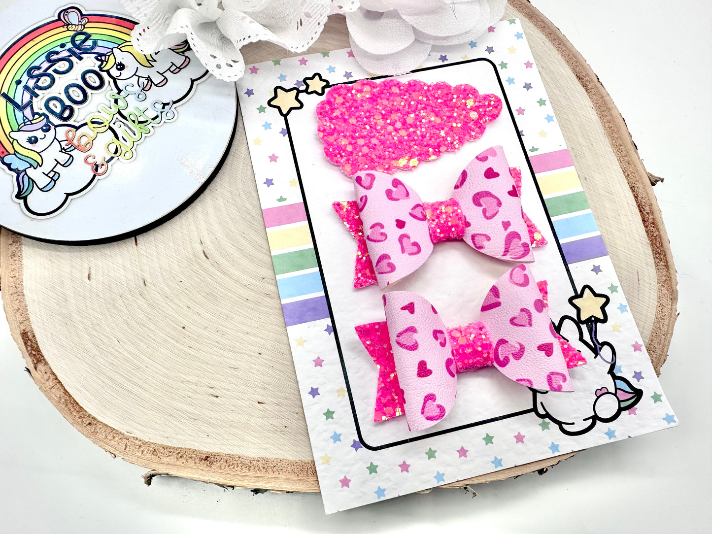 2.5” pink leopard print piggytail & clip set