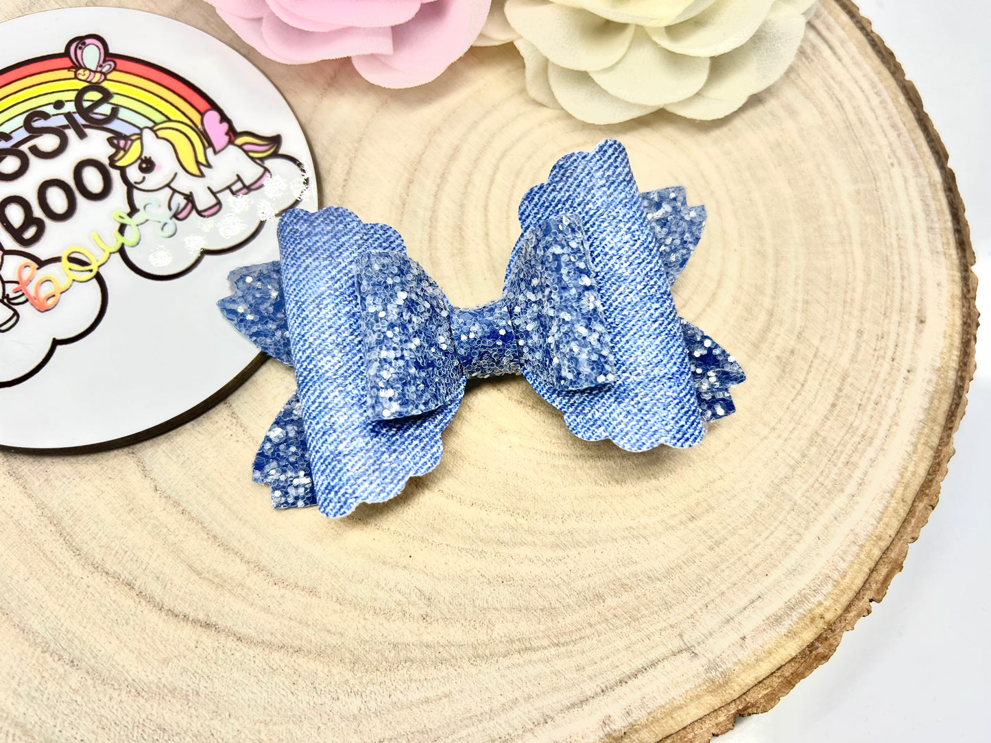 3.5” denim effect rhaya hair bow