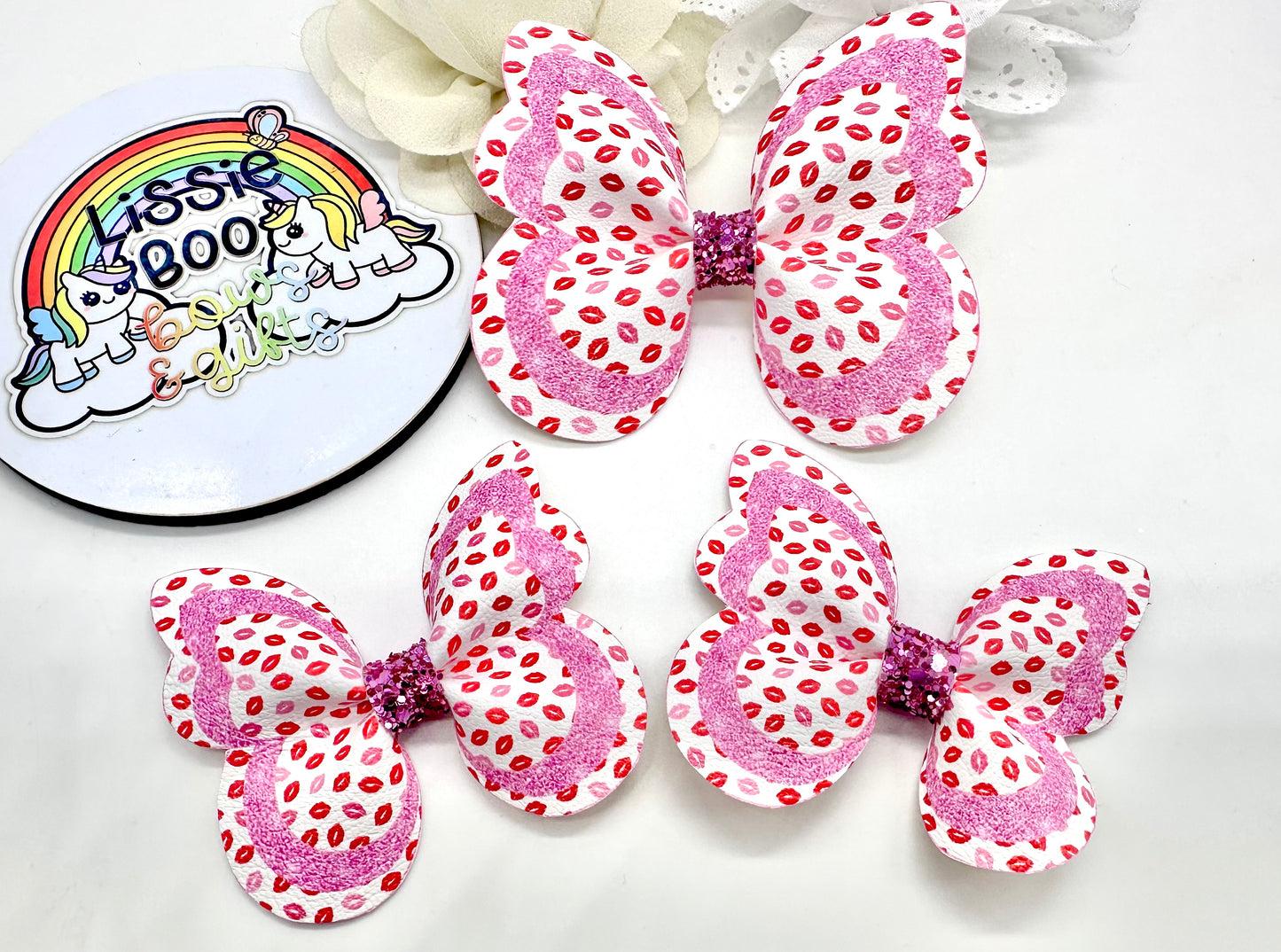 Red and pink lips butterfly pinch hair accessories - sold individually
