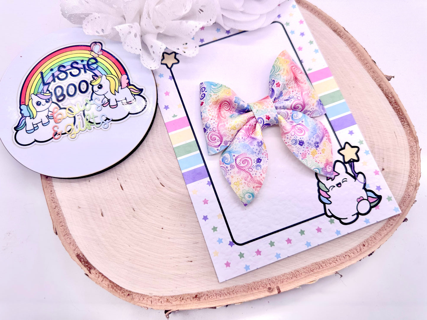 3” rainbow swirls pinch hair bow