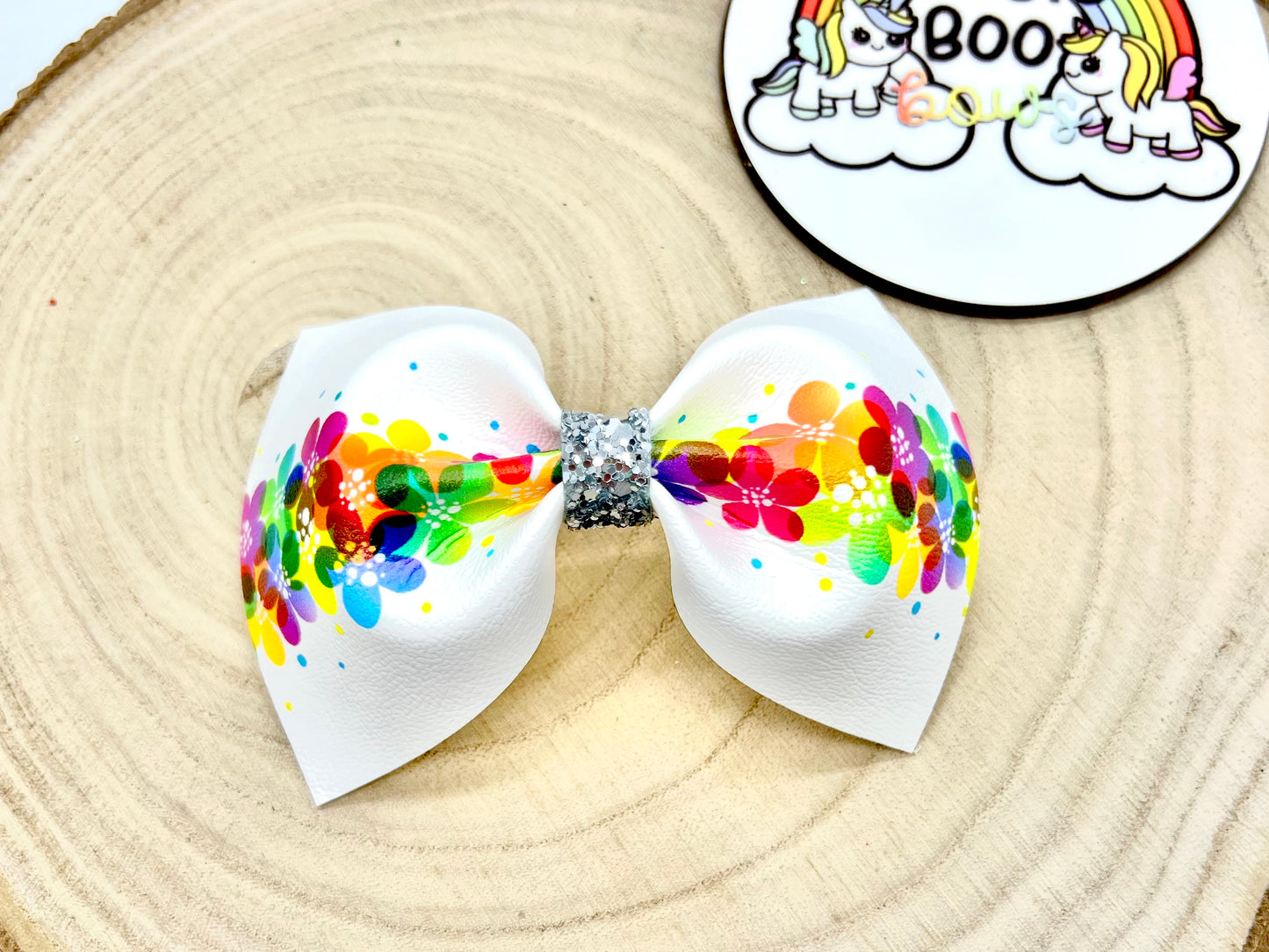 4” rainbow floral pinch hair bow