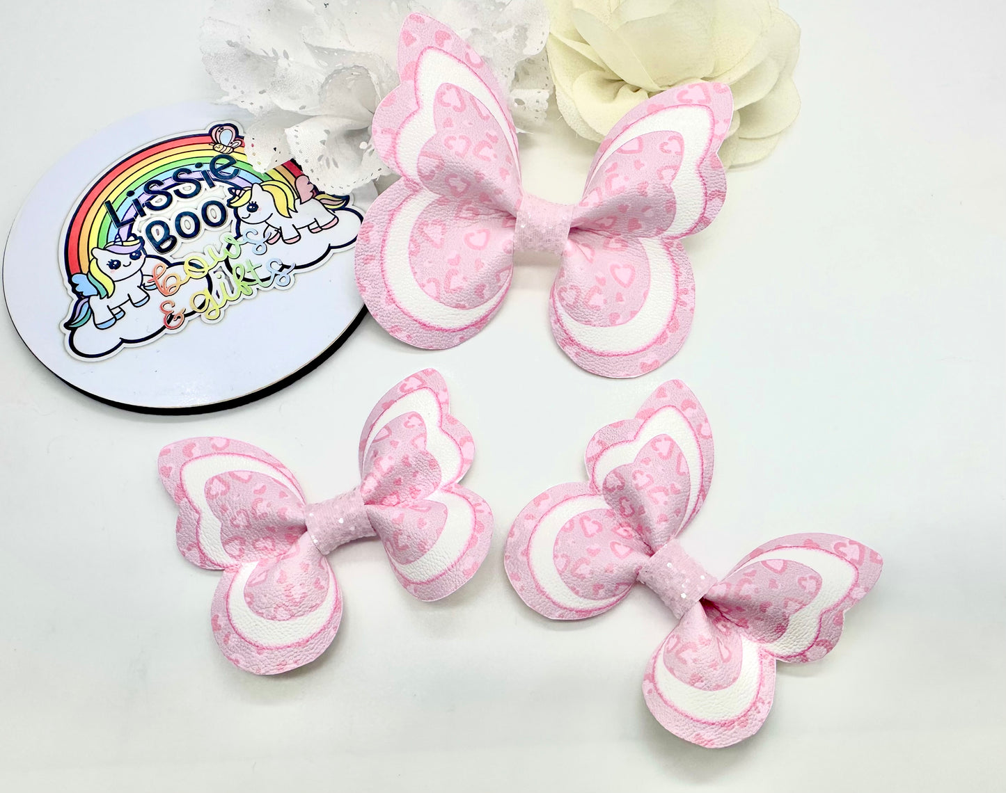 Pink leopard heart print butterfly pinch hair accessories - sold individually