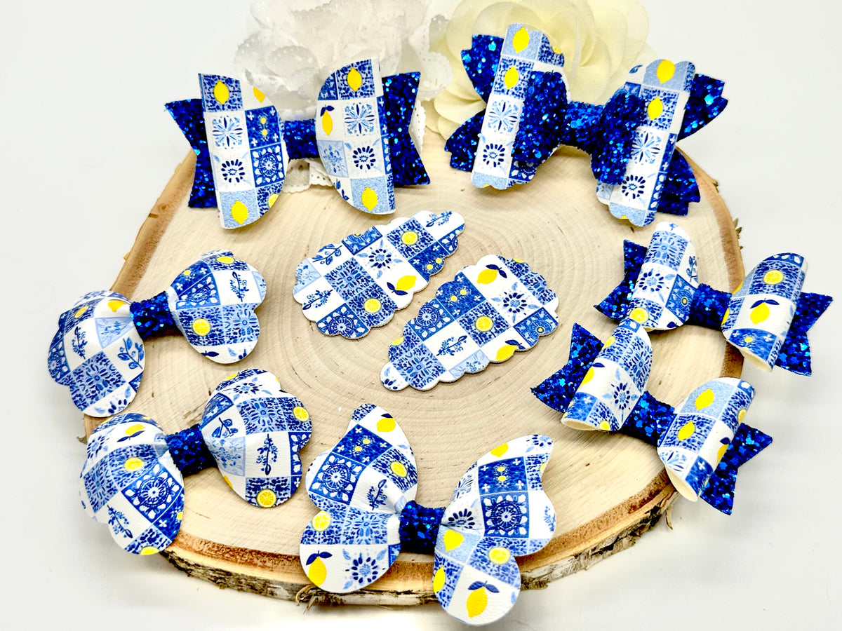 Blue checkered lemons hair accessories - sold individually