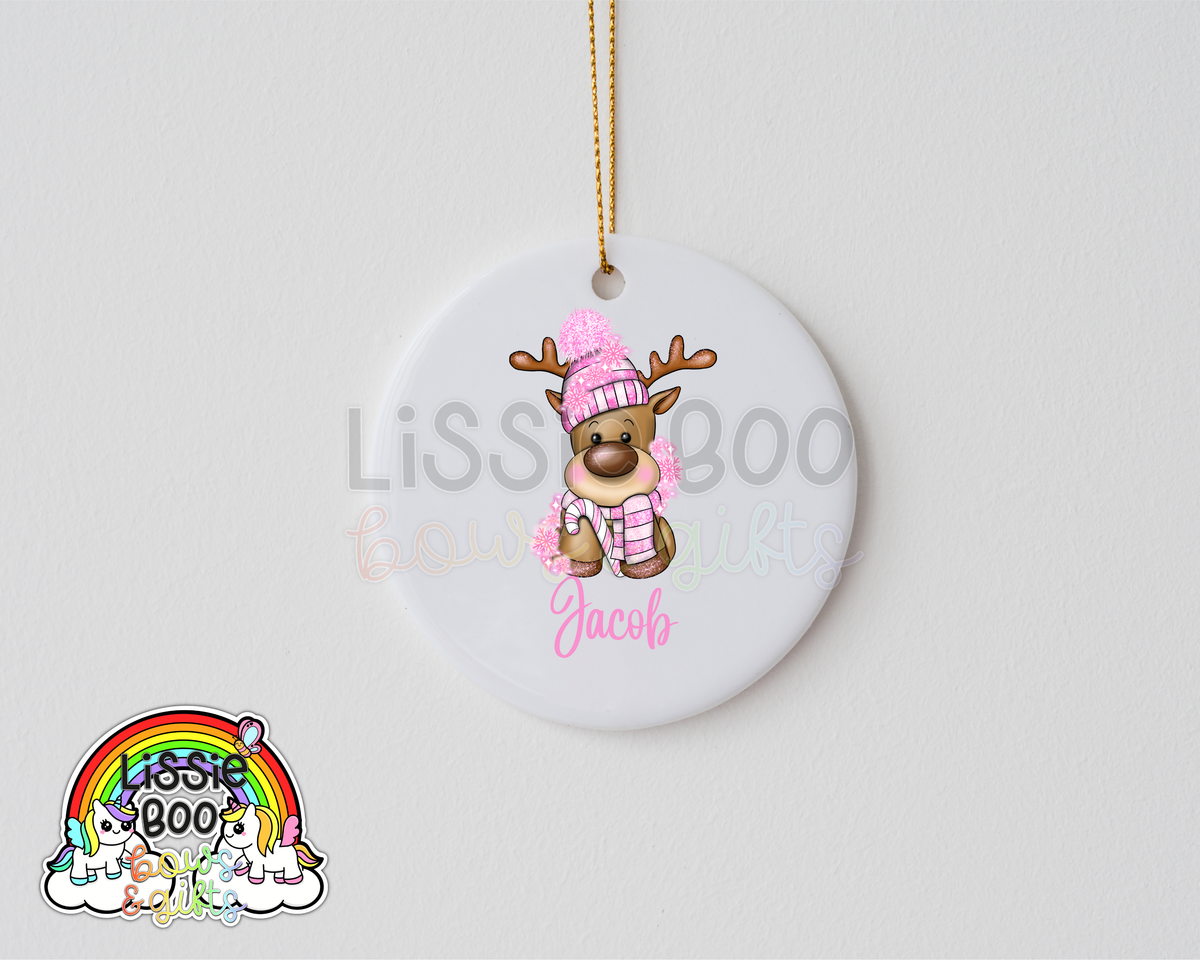 Personalised Pink Reindeer Christmas decoration