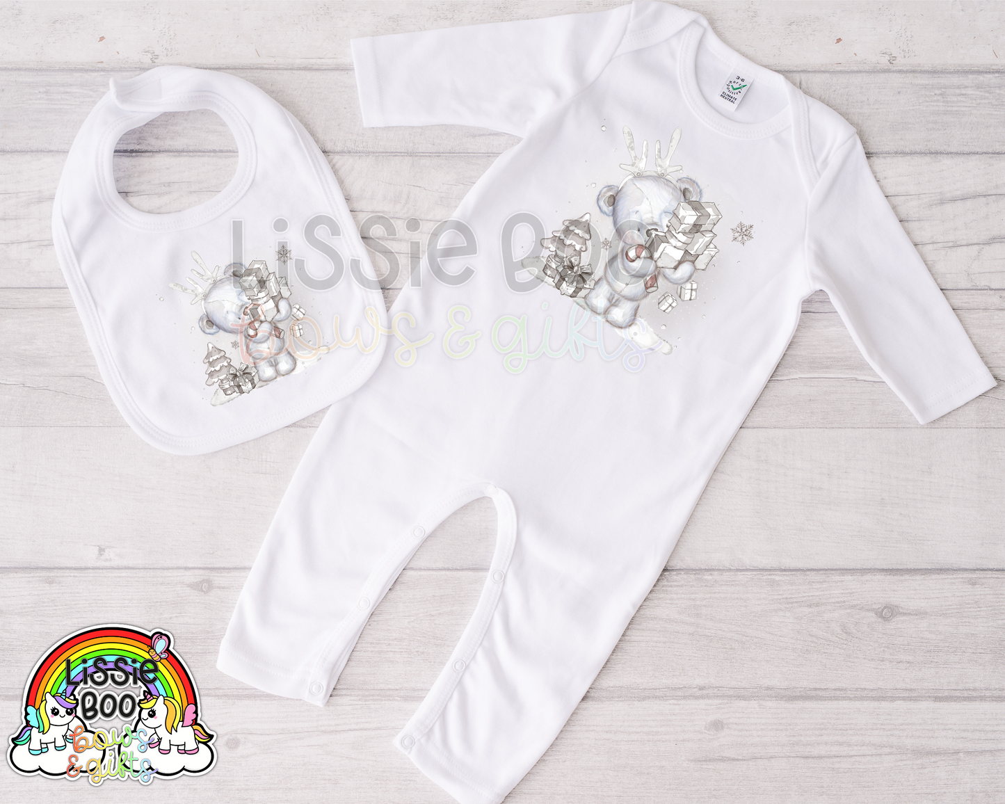 Polar bear reindeer Baby bib/baby grow (available individually or together)
