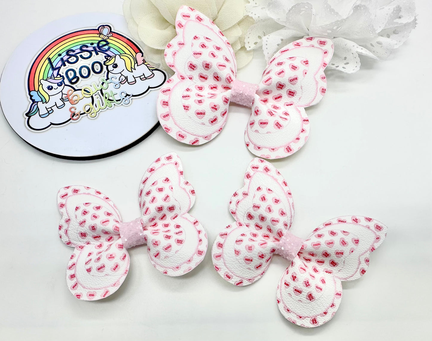 Pink candy hearts butterfly pinch hair accessories - sold individually