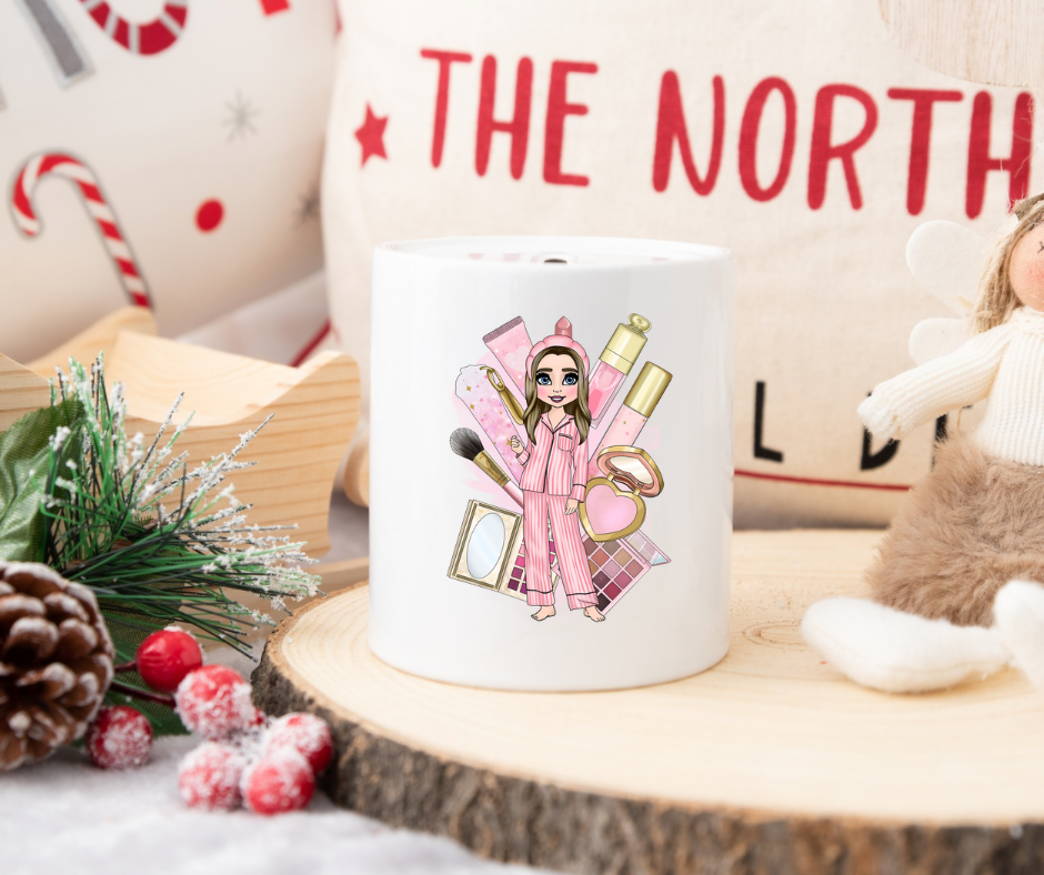 Personalised pink make up dolly money box