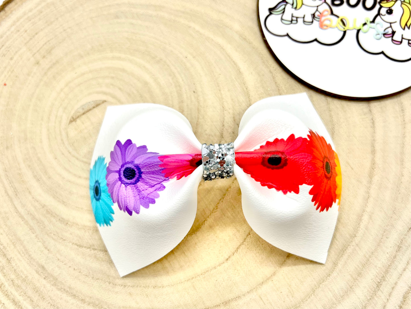 4” rainbow floral pinch hair bow