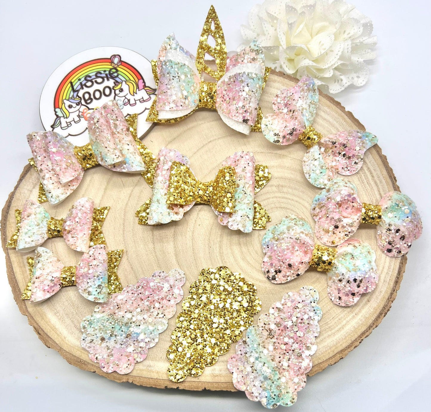 Gold rainbow glitter hair accessories (sold individually)