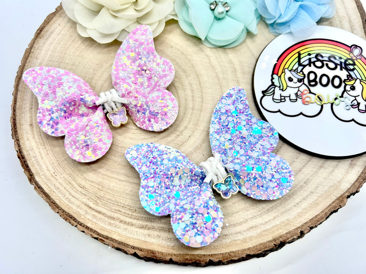 3” glitter butterfly hair accessory (sold separately)