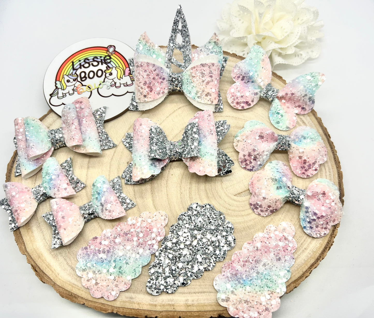 Silver rainbow glitter hair accessories (sold individually)