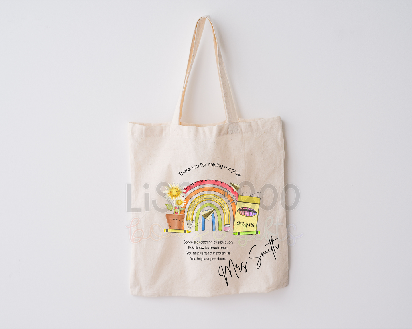 Rainbow pencil teacher tote bag