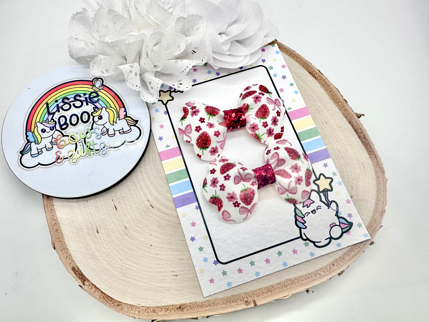 3” strawberry and bows pinch piggytail set