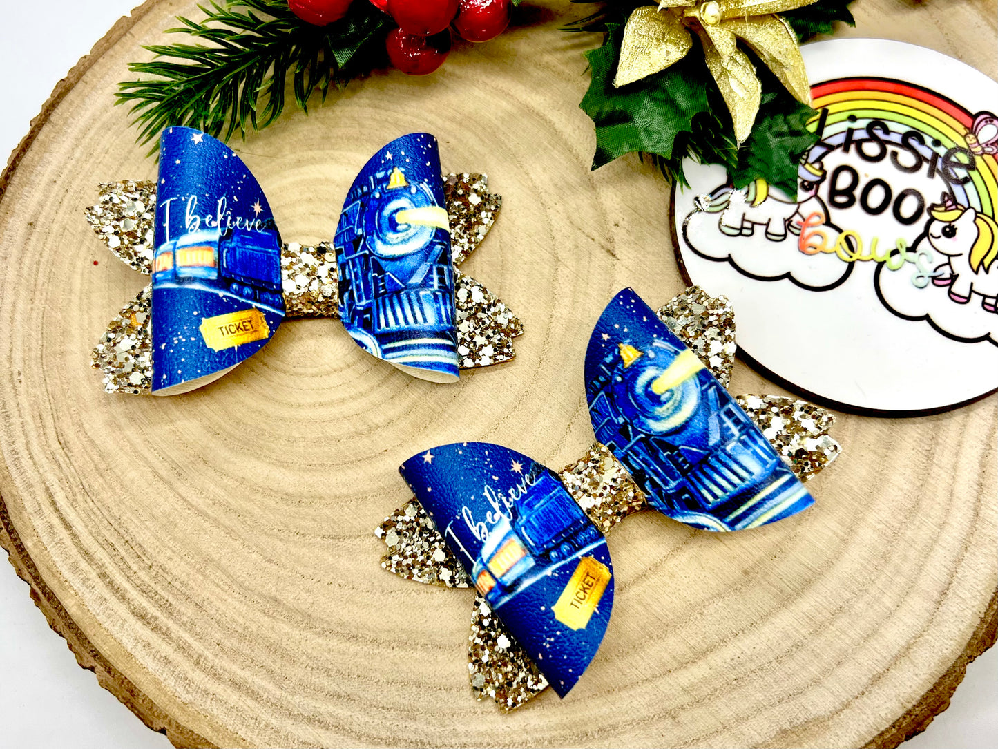 3.5” North Pole Express Believe hair bow (one supplied