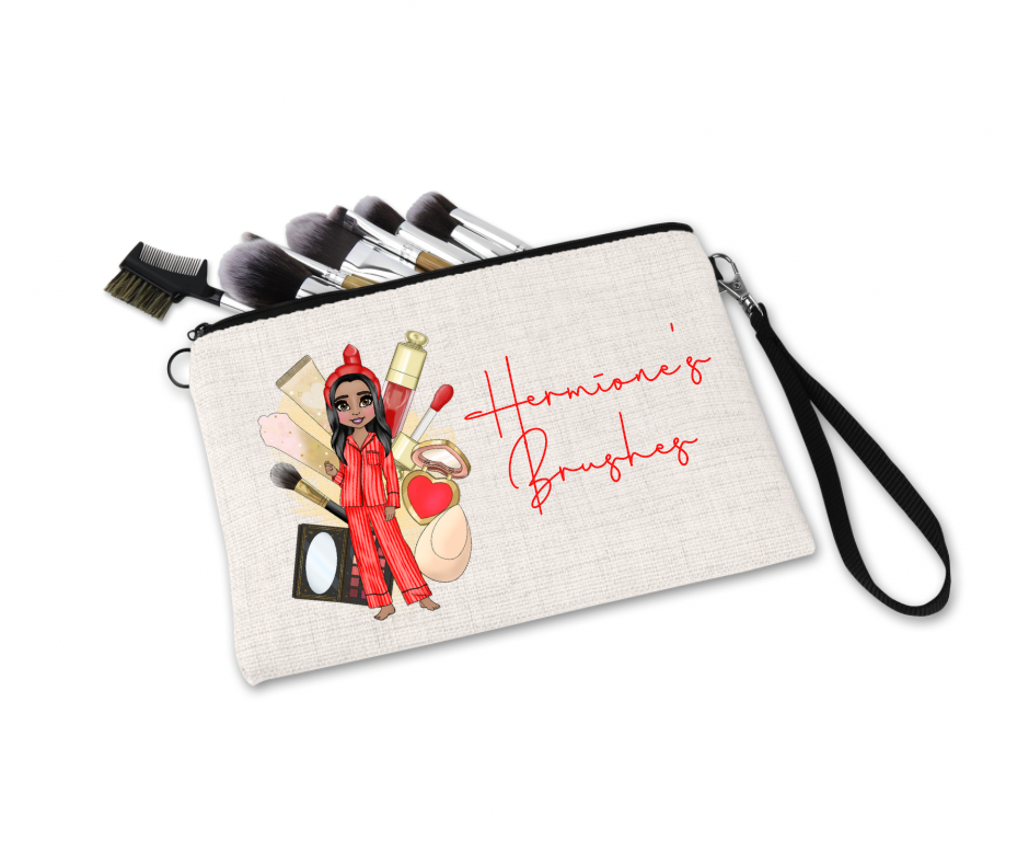Personalised red make up dolly zippered bag