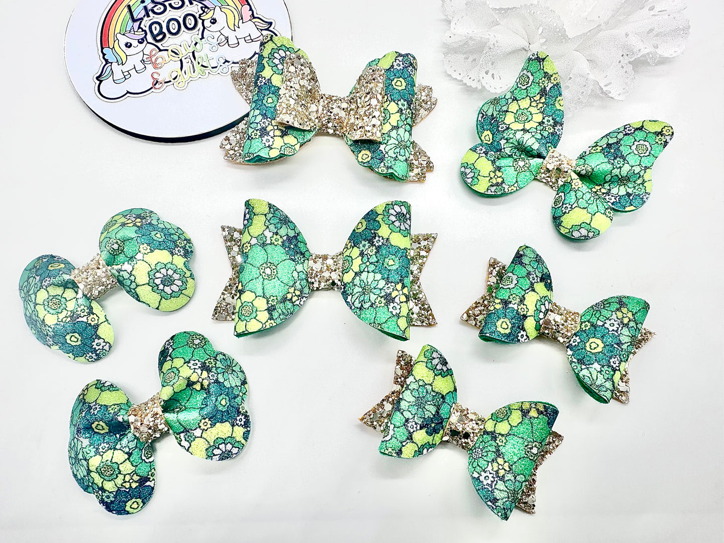Green and gold floral hair accessories (sold individually)