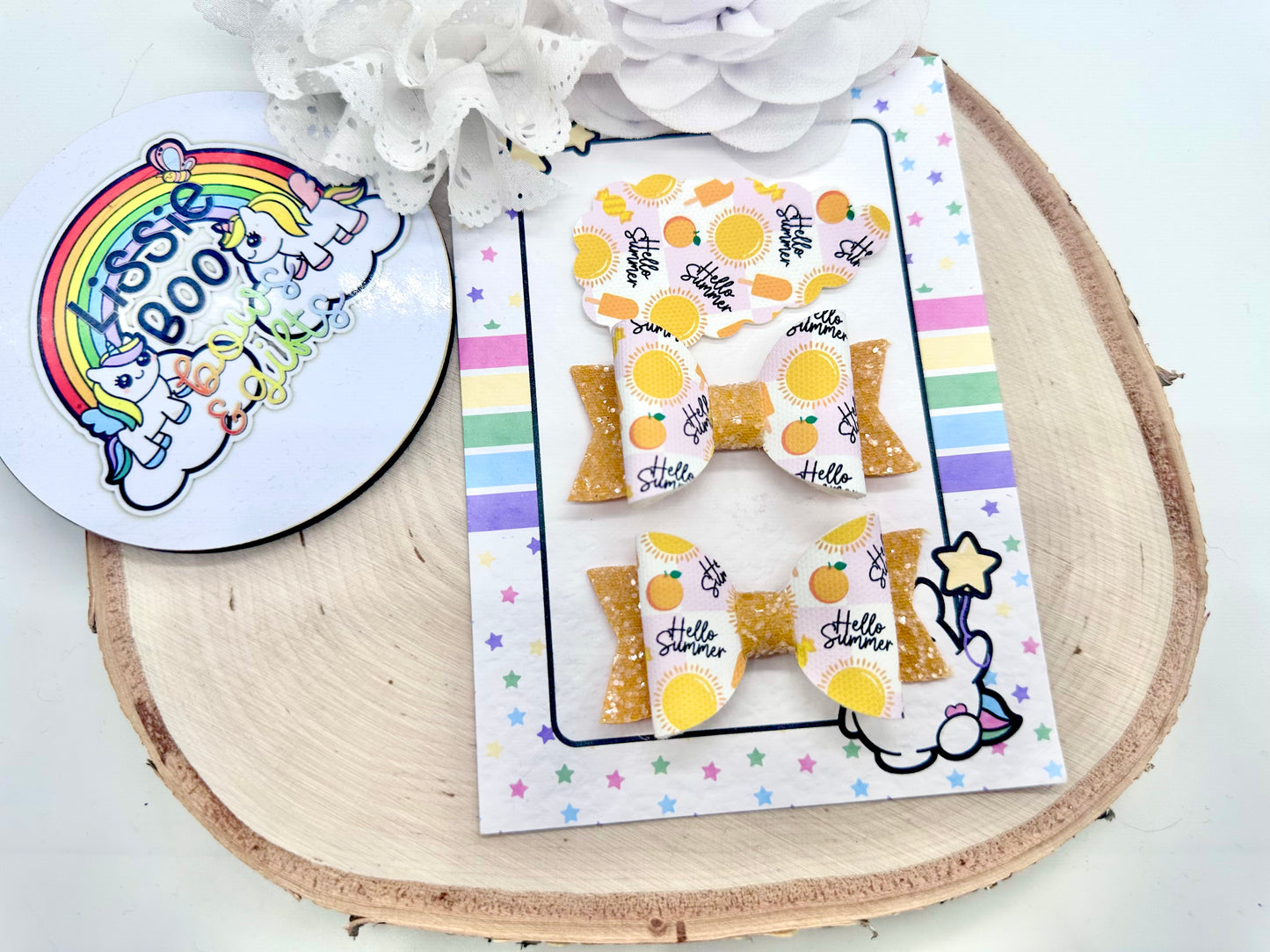 2.5” hello summer piggytail & clip set