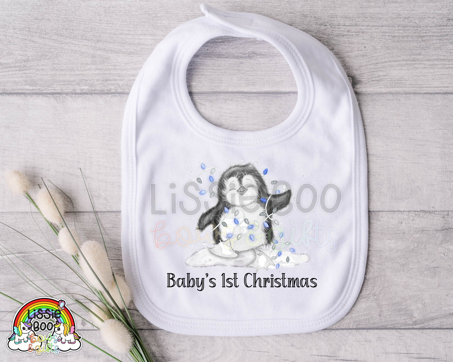 Blue happy penguin Christmas bib