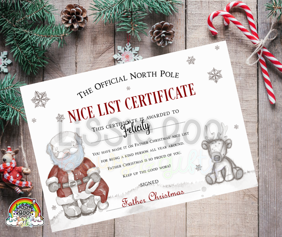 Sketchy Santa Nice list certificate