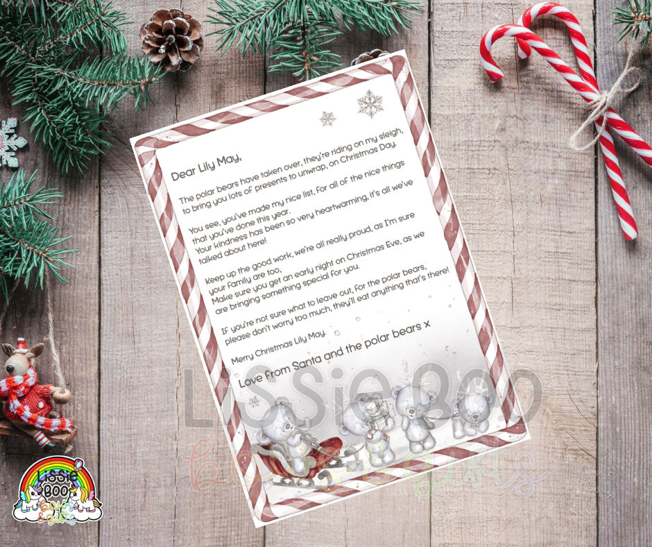 Nice list reindeer polar bear Christmas letter