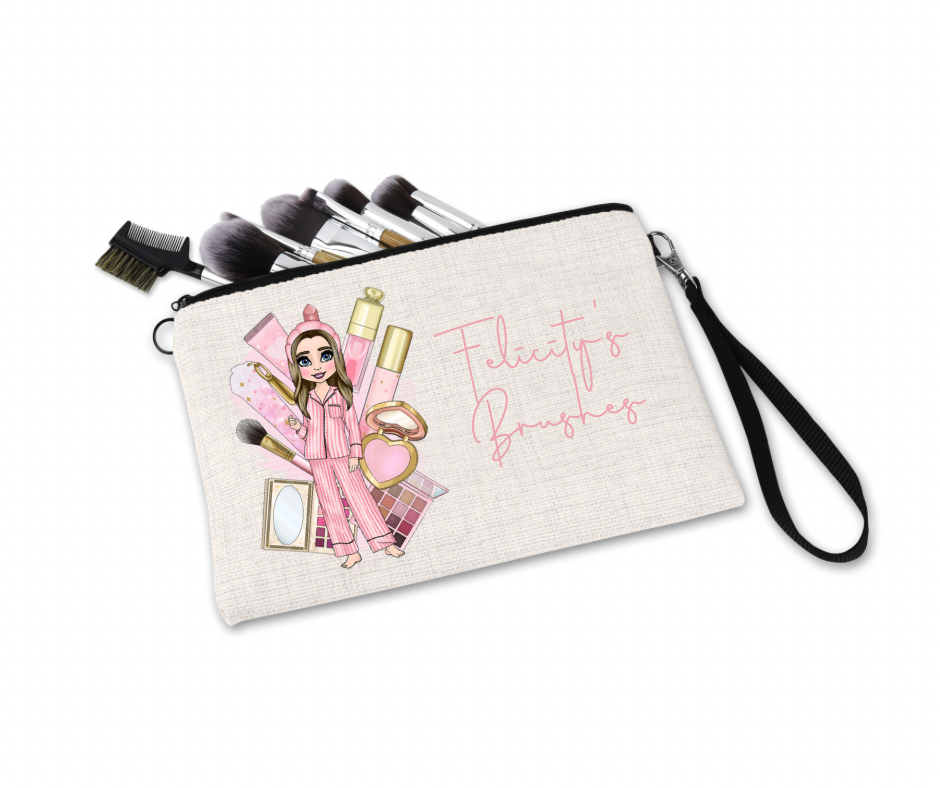 Personalised pink make up dolly zippered bag