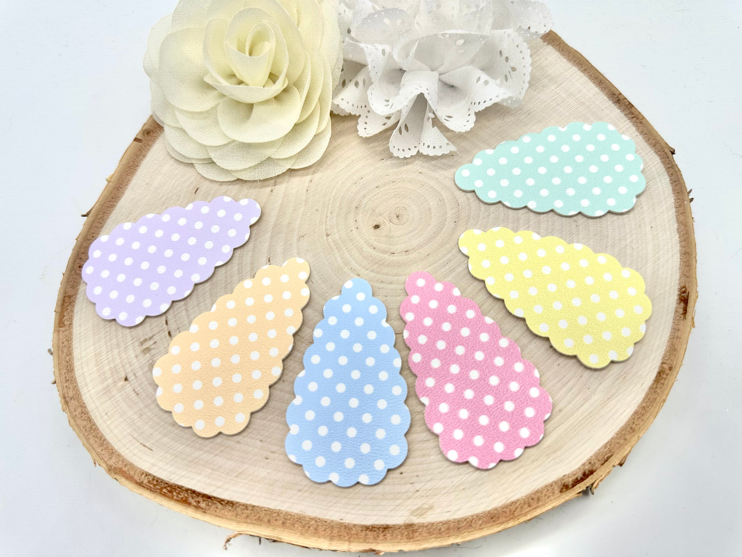 Set of six pastel polka dot hair clips