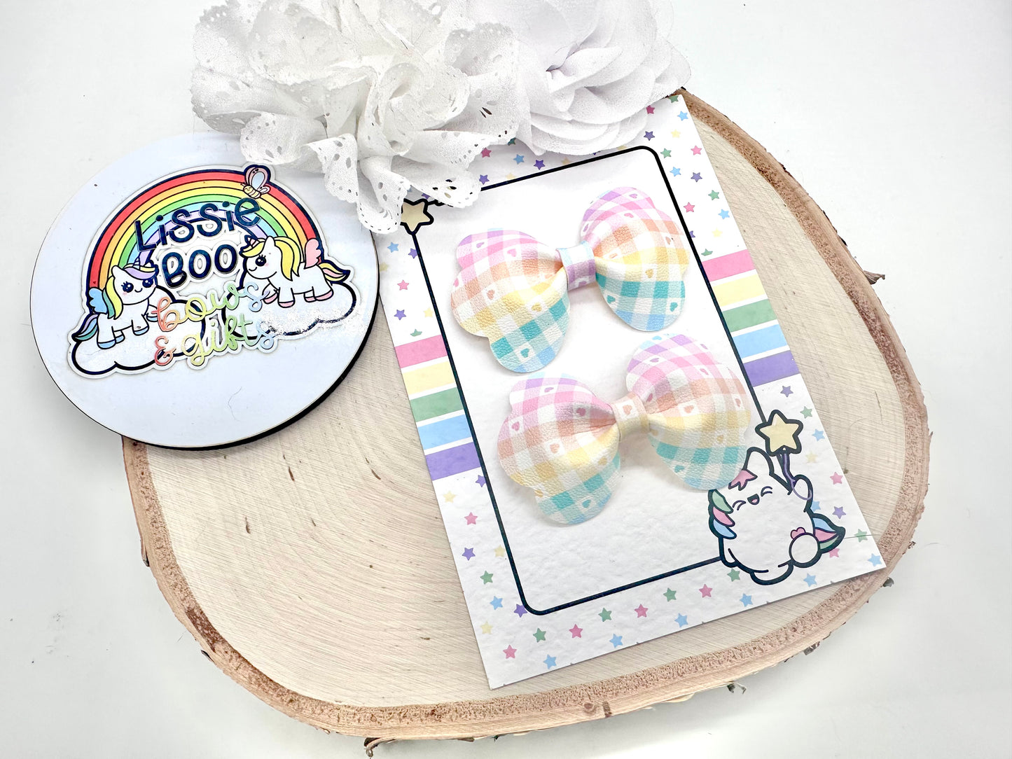 3” rainbow check pinch piggytail set