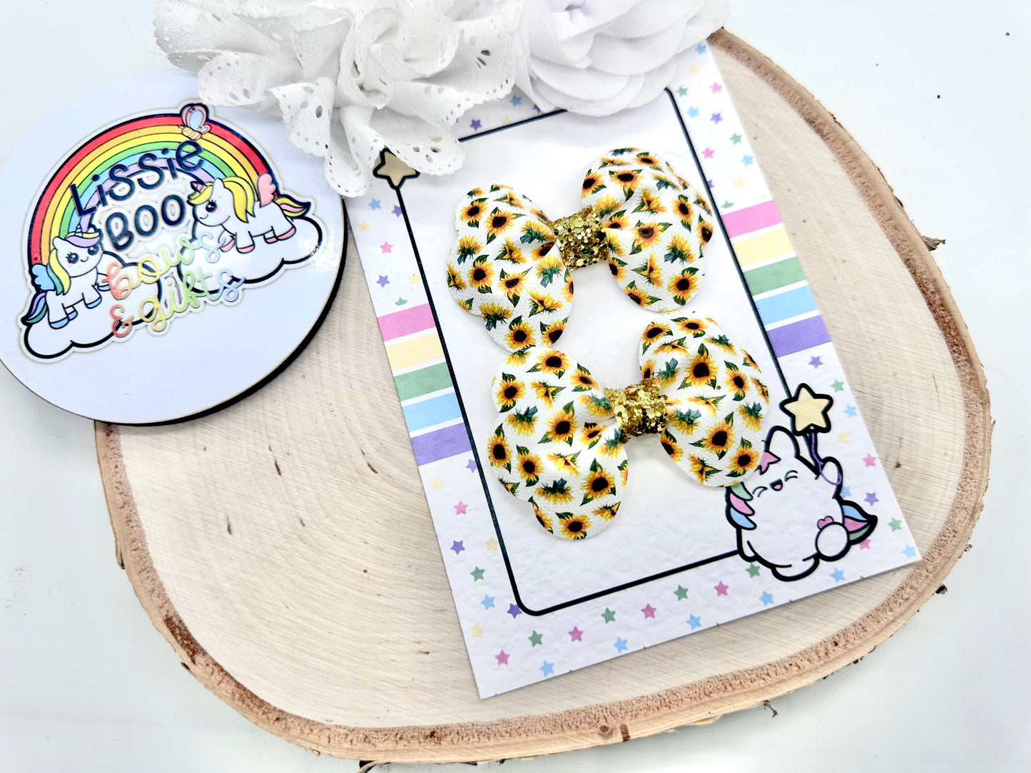 3” sunflowers pinch piggytail set