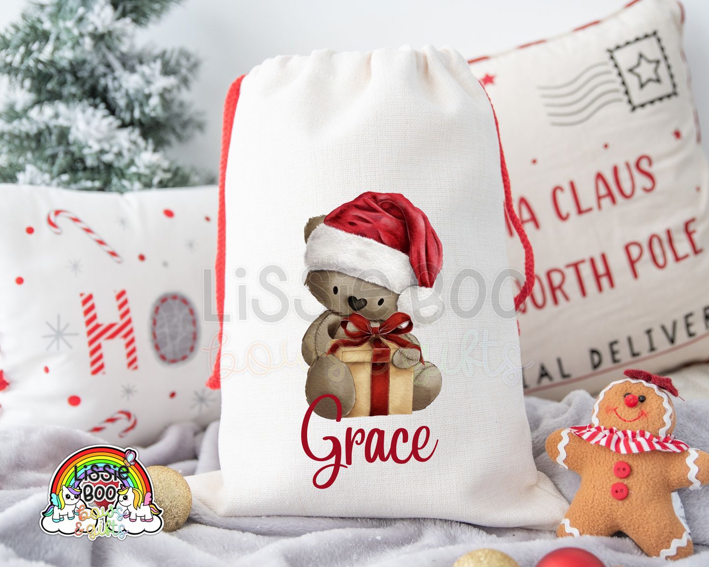 Personalised Present Brown Bear Christmas Sack
