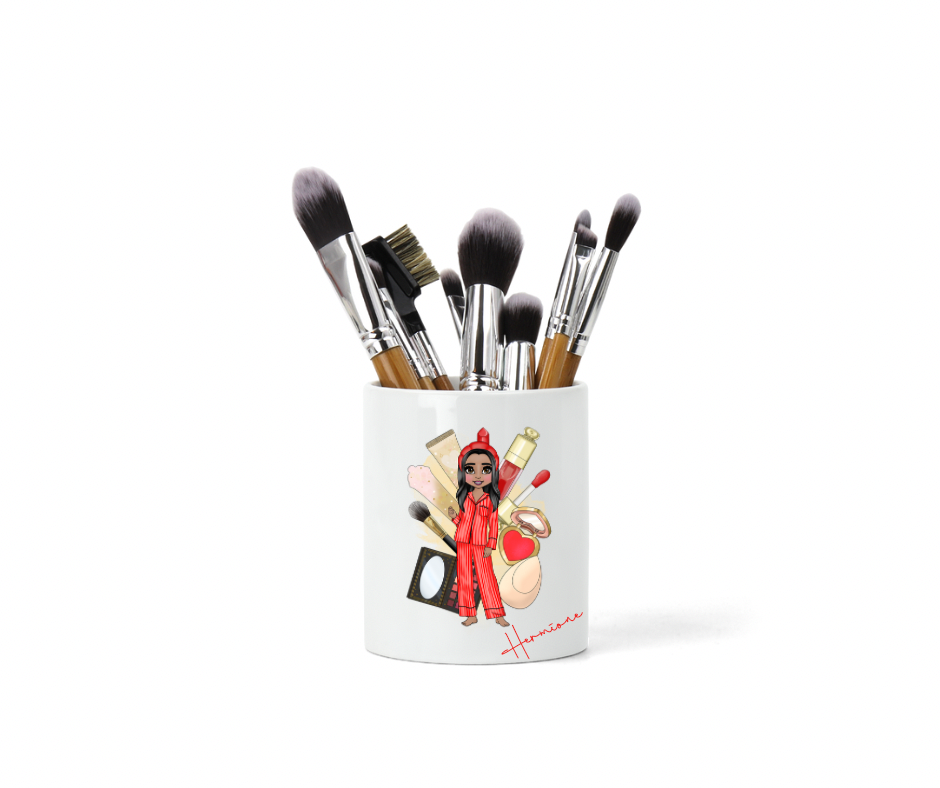 Personalised red make up dolly brush pot