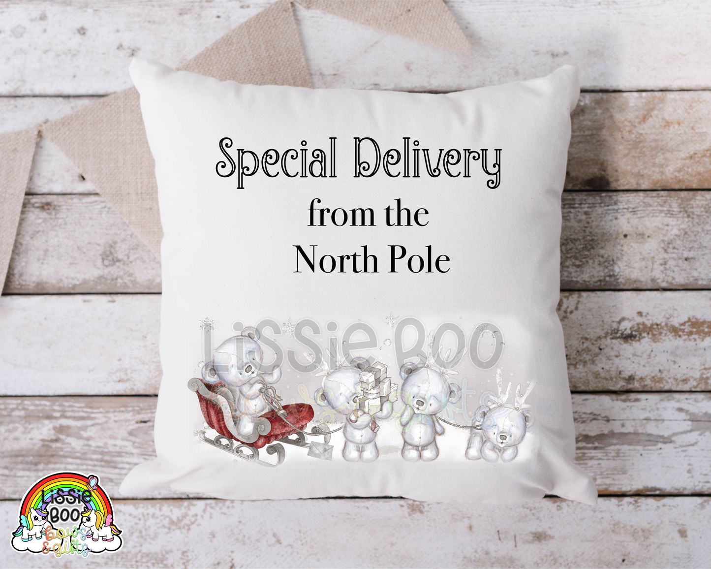 Special delivery polar bear reindeer cushion cover