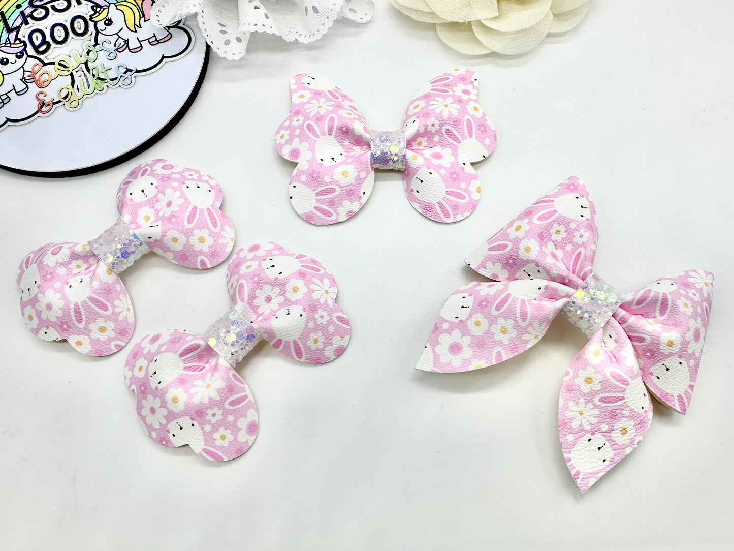Pink bunny floral hair accessories - sold individually