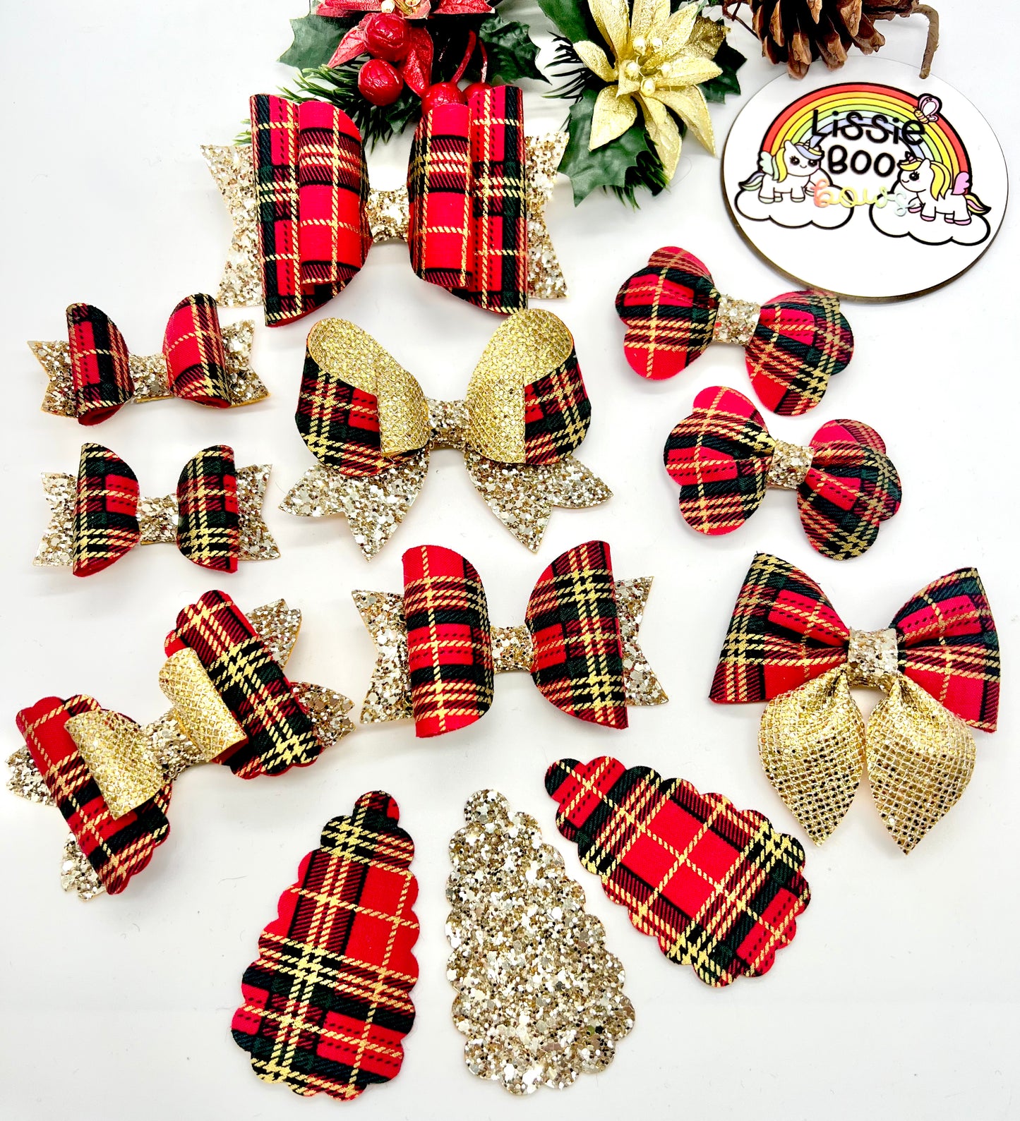 Red and Gold Tartan hair accessories (sold individually)