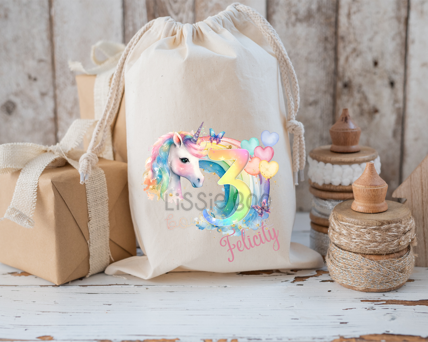 Unicorn Rainbow Personalised Birthday Sack